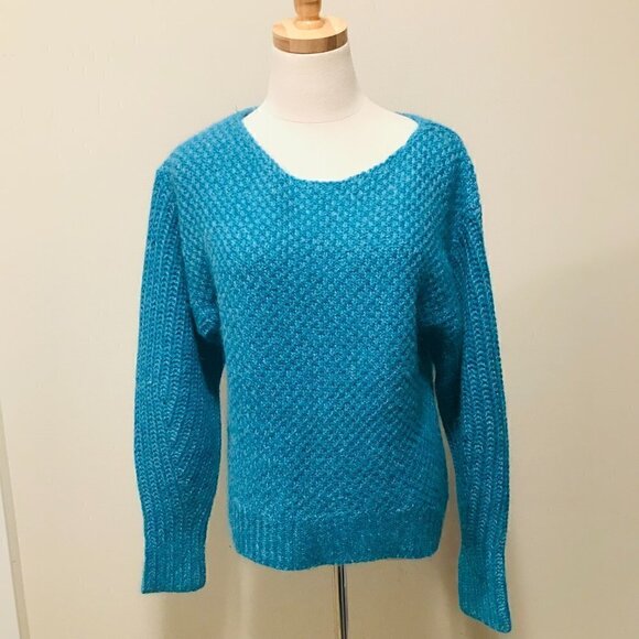 Aritzia Wilfred Blue Boatneck Wool Alpaca Mohair Sweater Size M - Picture 1 of 4